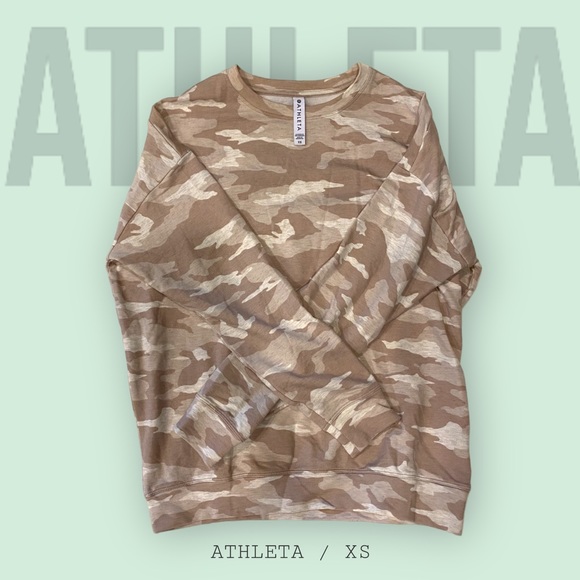 Athleta XS Camo Sweater Pullover Cream / Tan Crew Neck Soft - Picture 2 of 6
